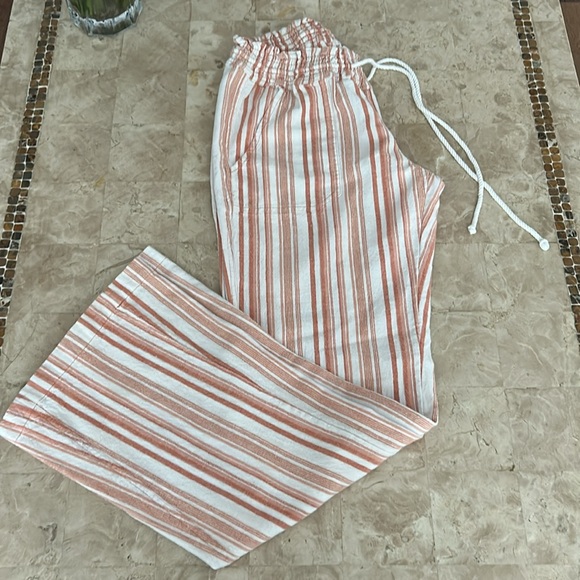 NWOT Roxy Oceanside Pants Coral and White Striped Pants Women’s‎ Size XL - Picture 1 of 11